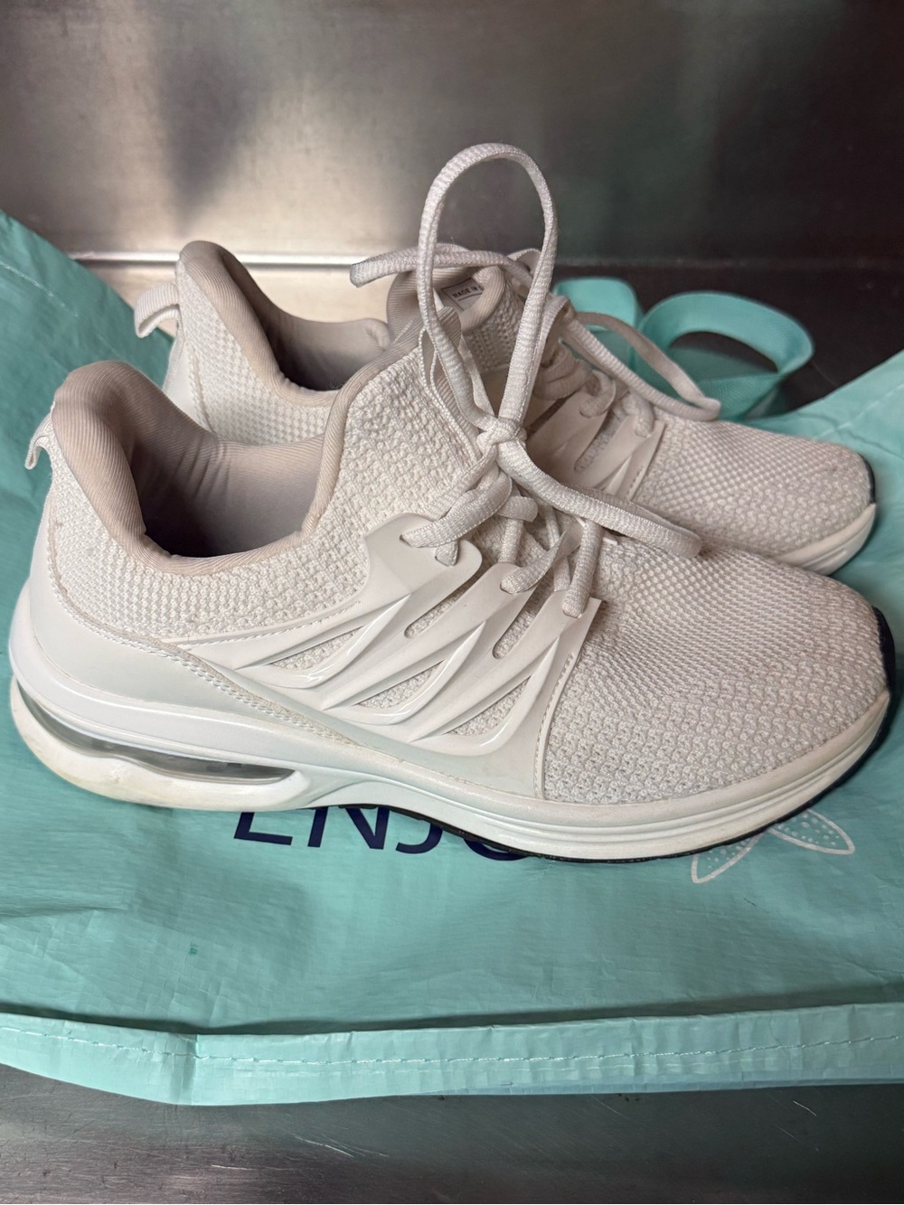 Women's Lightweight Knit Lace-Up Sneakers - Cream
